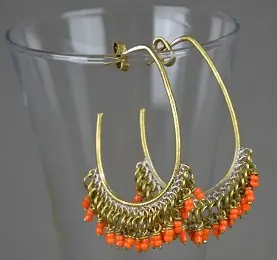 Boucles d'oreilles Konjit Orange entièrement faites à la main en laiton et perles de verre