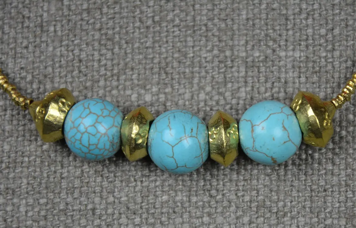 collier éthiopien Abyssinia Negus Sarcelle entièrement fait à la main en laiton recyclé plaqué argent