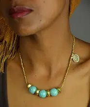 Collier éthiopien en laiton & plaqué argent Abyssinia Negus Sarcelle fait à la main