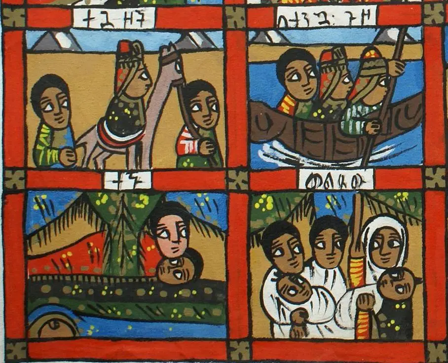 Peinture éthiopienne sur toile avec dessins traditionnels