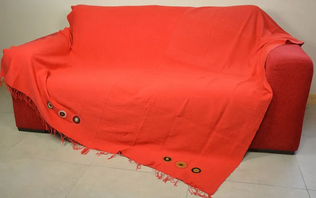 Jeté de canapé, couvre lit Rouge fait main en coton éthiopien