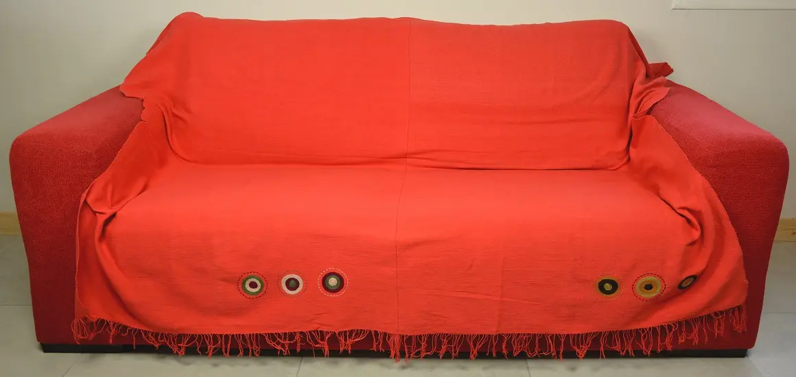 Jeté de canapé, couvre lit Rouge fait main en coton éthiopien
