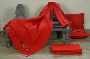 Jeté de canapé artisanal rouge en coton éthiopien filé, tissé et brodé à la main