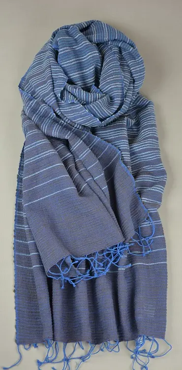 Echarpe équitable azur cobalt en Gaby avec coton éthiopien filé à la main à gros fil