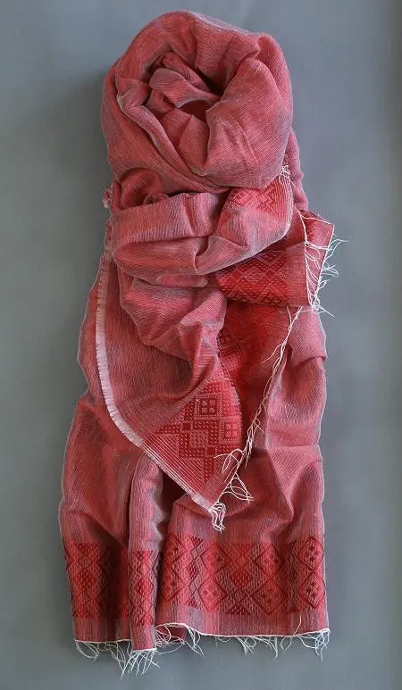 Echarpe éthiopienne rouge argenté en coton éthiopien et rayonne tissée à la main