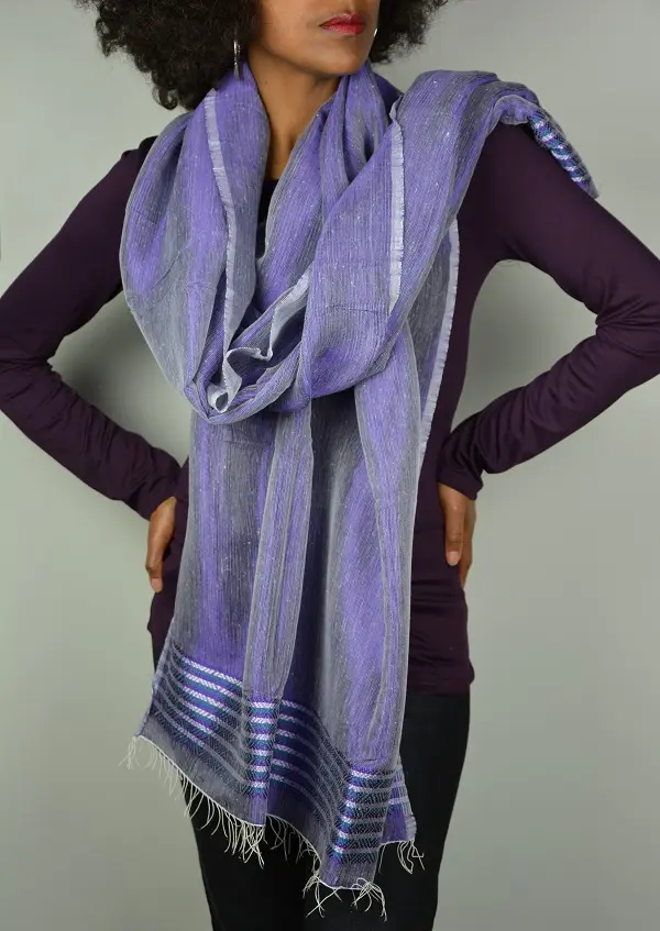 Echarpe équitable Violet bleu en coton éthiopien et rayonne