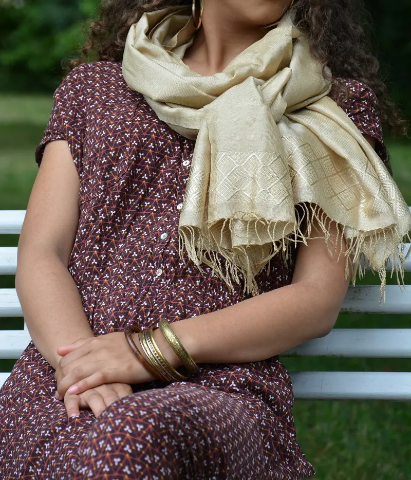 Echarpe ethiopienne Marron Doré en rayonne et polyester tissée à la main