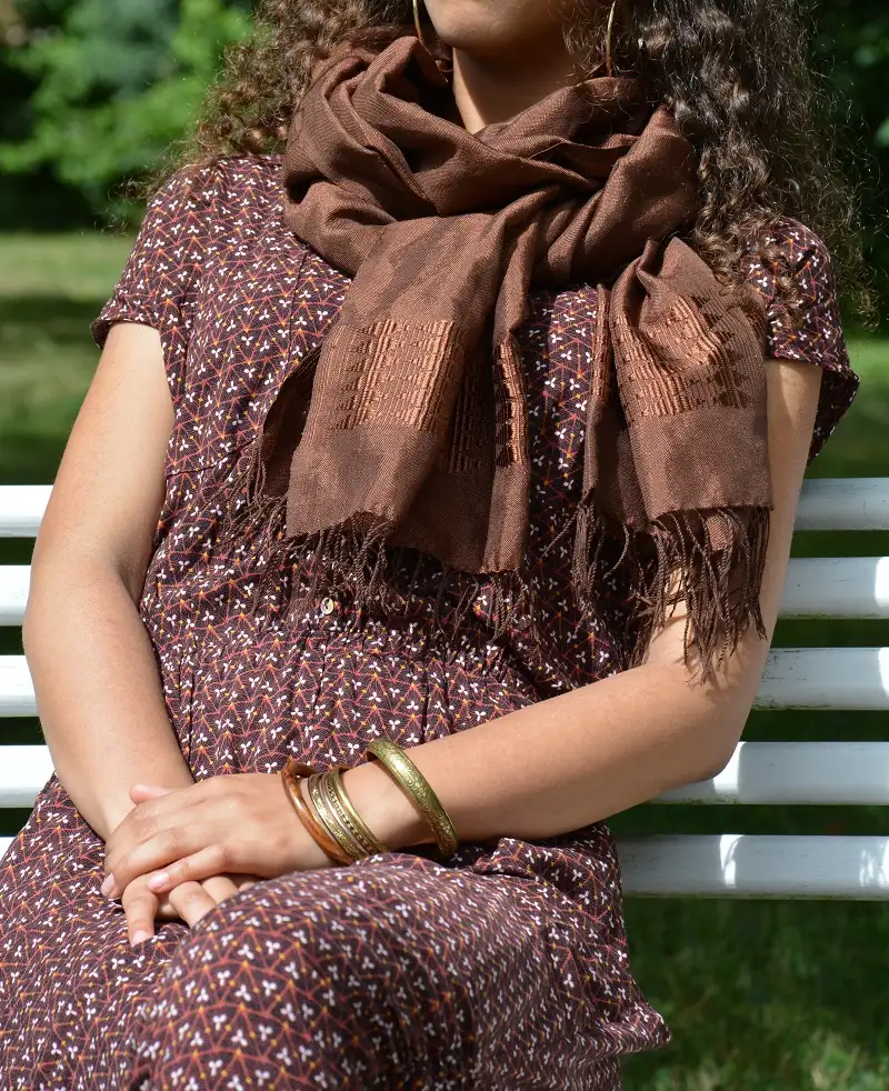 Echarpe ethiopienne cacao en rayonne & Polyester tissée à la main