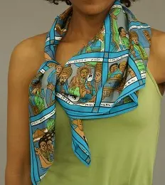 Carré en pure soie ethiopien turquoise