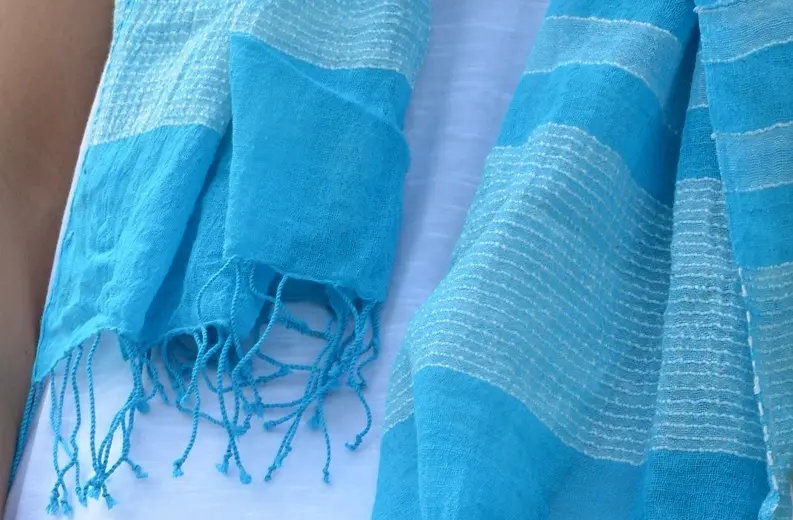 Echarpe équitable lagune en coton éthiopien tissée à la main