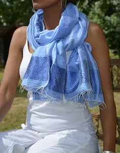 Echarpe équitable Addis Abeba Bleu en coton éthiopien et rayonne