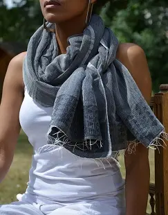 Echarpe artisanale Addis Abeba Gris Anthracite en coton éthiopien et rayonne