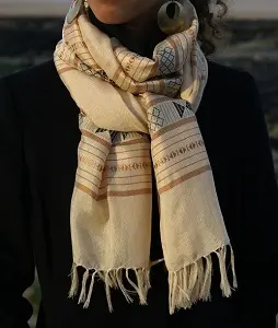 Echarpe éthiopienne Addis Abeba Tribu Vanille en coton éthiopien et rayonne