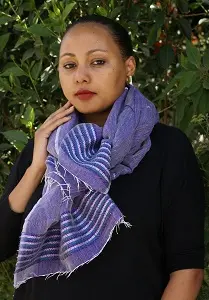Echarpe équitable Addis Abeba Violet Bleu en coton éthiopien et rayonne