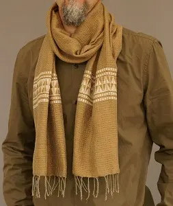 écharpes éthiopiennes Arada Tabac en polyester tissées à la main et ornées de Tibeb (motif traditionnel) sobres
