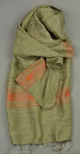 Echarpe artisanale éthiopienne Arada Tangerine 3 en polyester tissée à la main et ornée de Tibeb (motif traditionnel) sobre