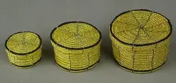 Boîtes éthiopiennes en perles jaunes or faites à la main