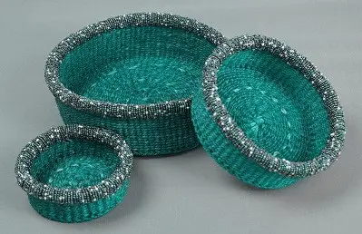Paniers en corde éthiopiens turquoises faits à la main